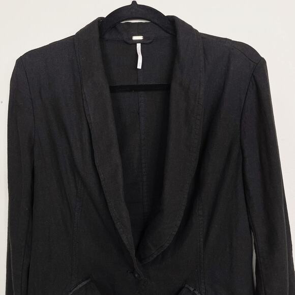 Free People Linen Blend Blazer Black XSmall XS Single Button Casual Lightweight - Picture 3 of 9